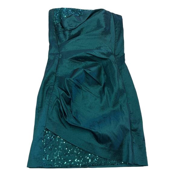 Jessica McClintok II Dress Womens 1 X Small Green Sequin Strapless Vintage - Picture 1 of 8